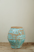 Spanish terra cotta urn .. rests of old blue paint .. wonderful patina !