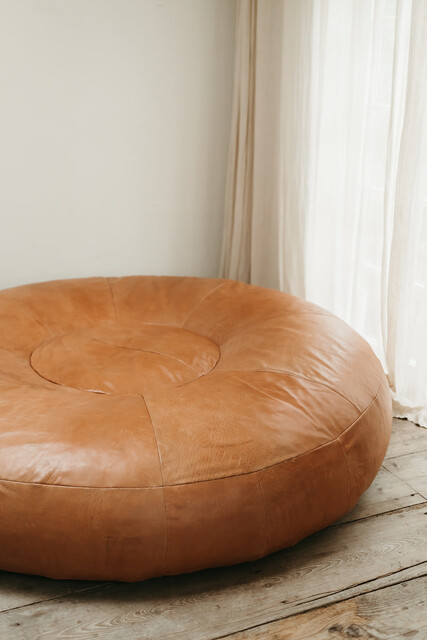 1970's xxl leather pouf .. in very good vintage condition ..