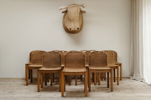 set of 12 vintage rattan/wood dining chairs ... 