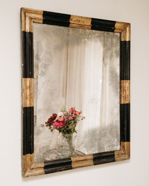 Spanish 18th century ebonised and guilt pearwoodframed mirror ...