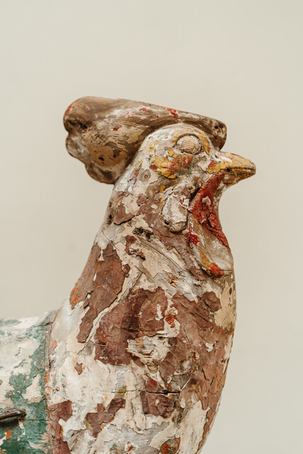 wooden sculpture of a rooster ... art forain... fairground item..