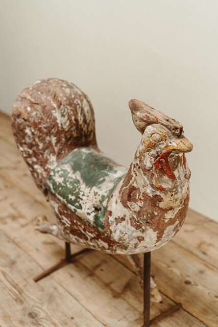 wooden sculpture of a rooster ... art forain... fairground item..