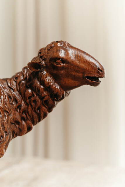 wooden sheep sculpture  ... 
