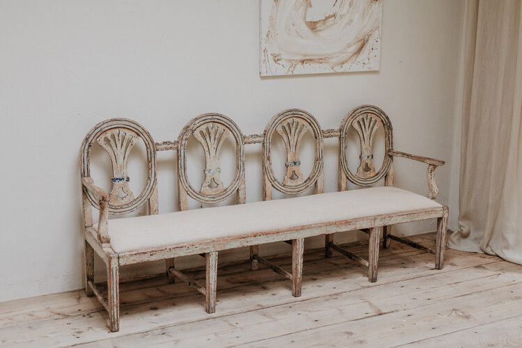 18th century spanish bench, Belgian linen upholstery ...