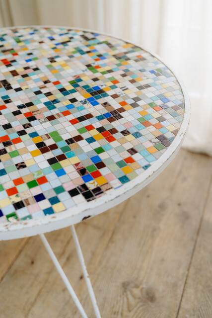 1970's mozaiek inlaid iron garden table ... 