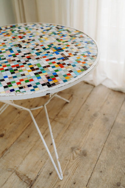 1970's mozaiek inlaid iron garden table ... 