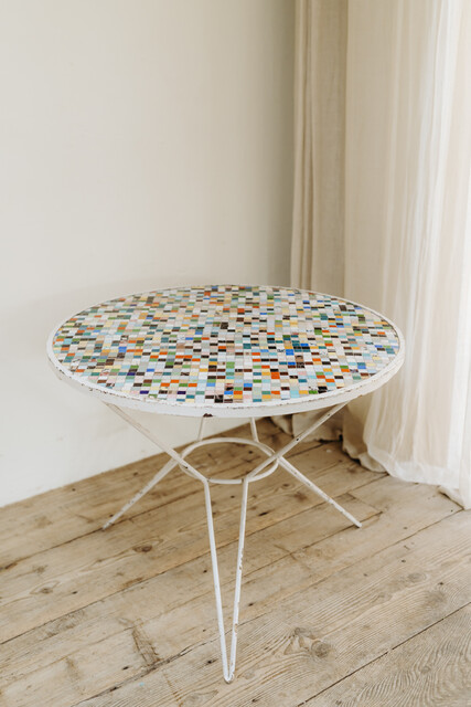 1970's mozaiek inlaid iron garden table ... 