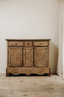 19th century French folkart buffet ... pinecones on oakwood ... 
