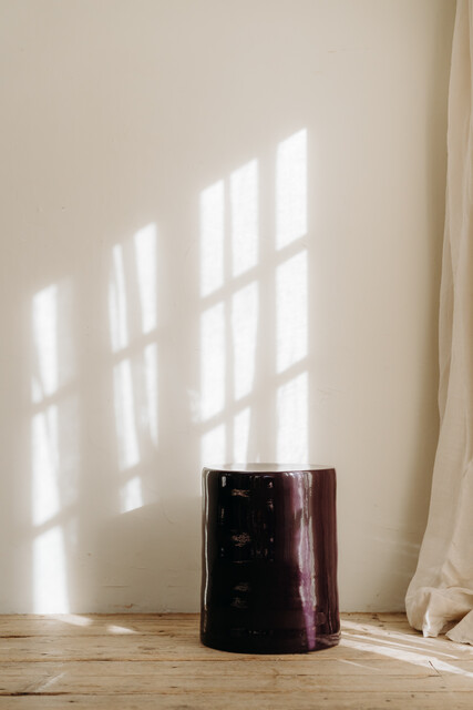 aubergine ceramic side tables/stools ...
