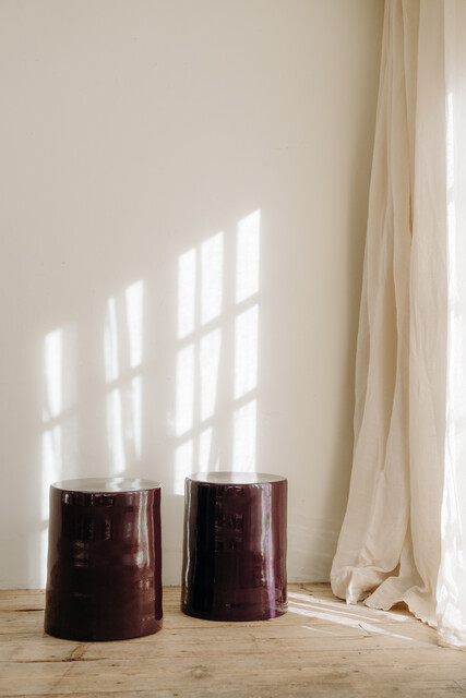 aubergine ceramic side tables/stools ...