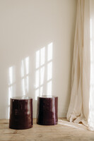 aubergine ceramic side tables/stools ...