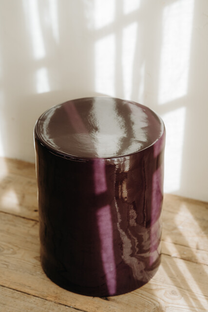 aubergine ceramic side tables/stools ...