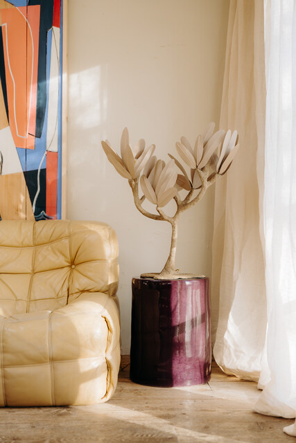 aubergine ceramic side tables/stools ...