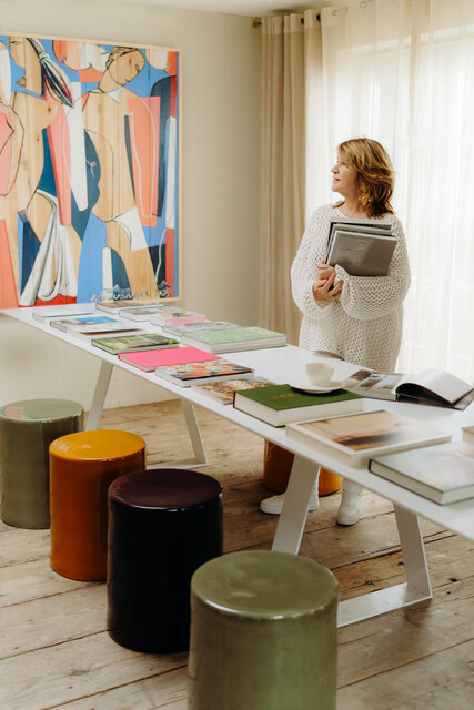 aubergine ceramic side tables/stools ...