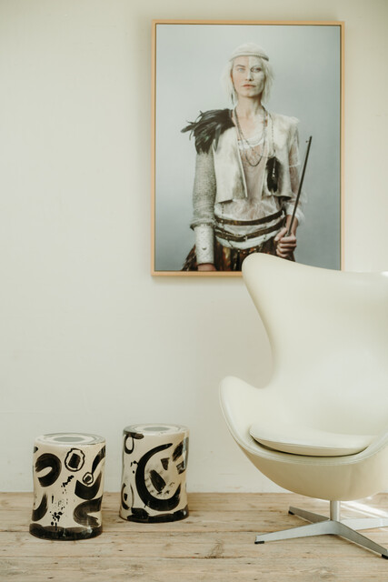 black and white glazed ceramic sidetables/stools ... 