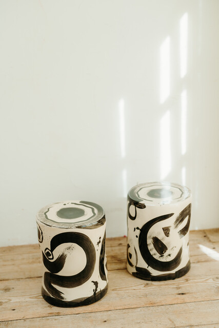 black and white glazed ceramic sidetables/stools ... 