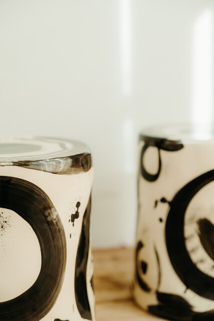 black and white glazed ceramic sidetables/stools ... 