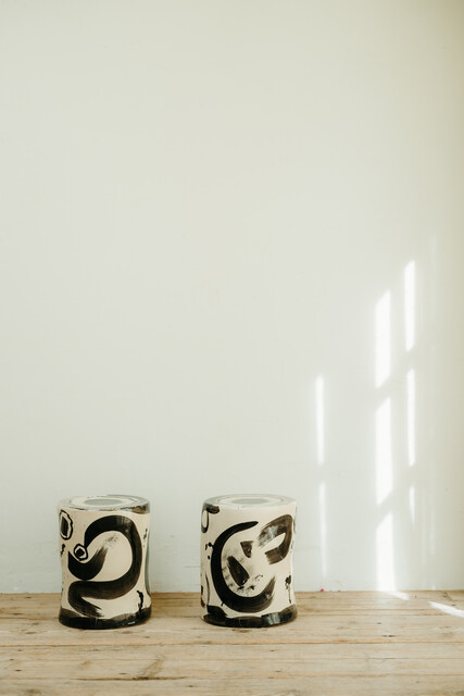 black and white glazed ceramic sidetables/stools ... 