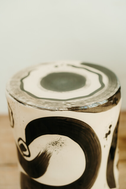 black and white glazed ceramic sidetables/stools ... 