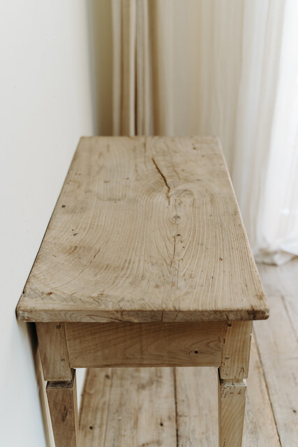 chestnut and maplewood table, one drawer... lovely dry patina..