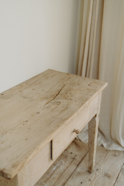 chestnut and maplewood table, one drawer... lovely dry patina..