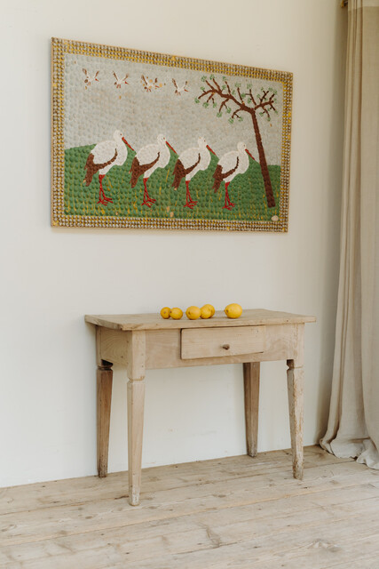 chestnut and maplewood table, one drawer... lovely dry patina..