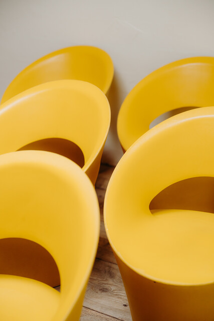 colorful set of Bruno Houssin vintage chairs ...