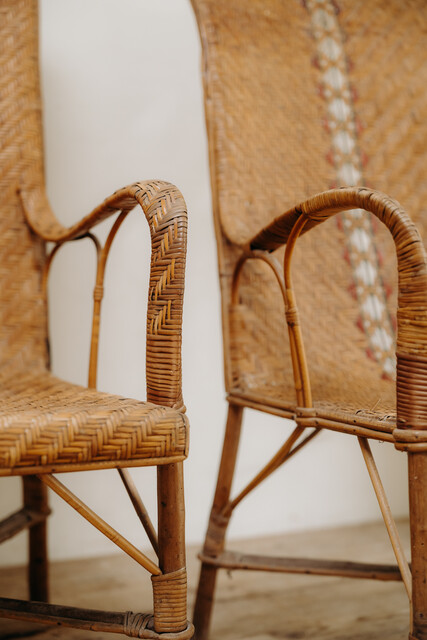 elegant pair of French vintage rattan chairs ...