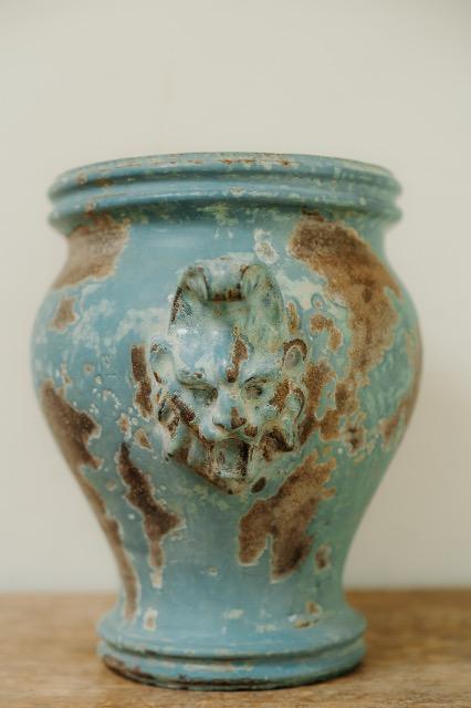 Enameled castiron vase de Rouen .. sublime color ! 