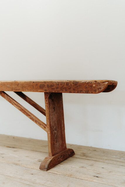 extra large Swedish bench... rests of old red paint ...
