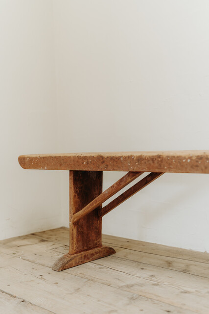 extra large Swedish bench... rests of old red paint ...