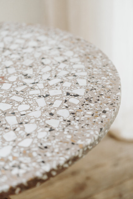 French mosaic inlaid stone table on iron base ...