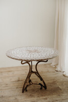 French mosaic inlaid stone table on iron base ...