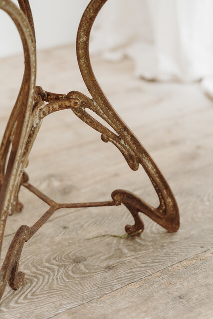 French mosaic inlaid stone table on iron base ...