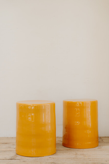 glazed ceramic sidetables/stools ...