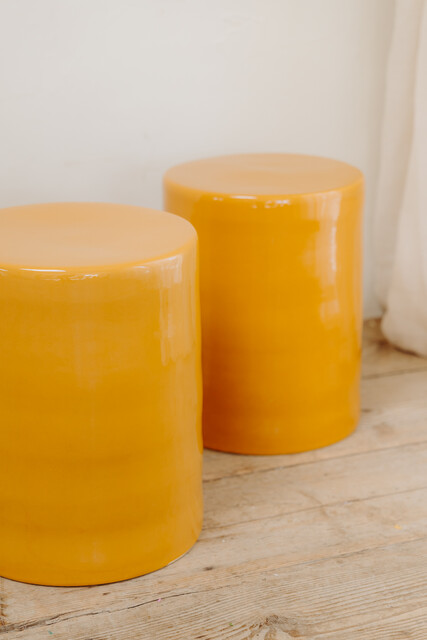 glazed ceramic sidetables/stools ...