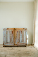 Gustavian pine cabinet, reeded panels with rests of old blue paint ...