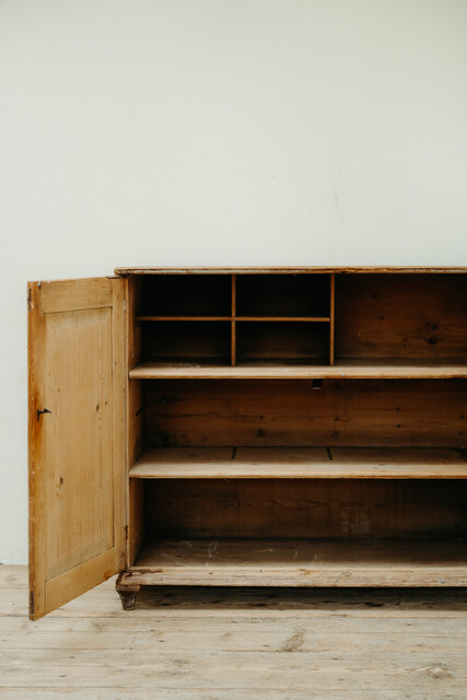 Gustavian pine cabinet, reeded panels with rests of old blue paint ...
