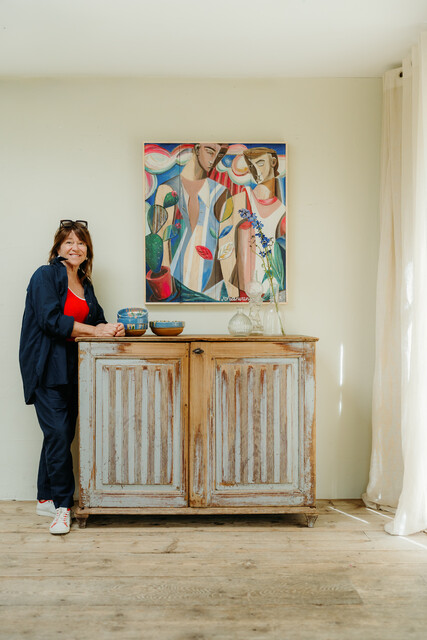 Gustavian pine cabinet, reeded panels with rests of old blue paint ...