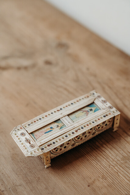Napoleontic domino box ...bone and pigment ..