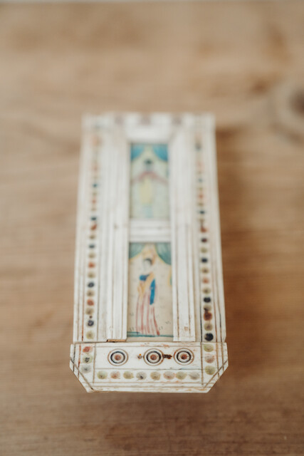 Napoleontic domino box ...bone and pigment ..