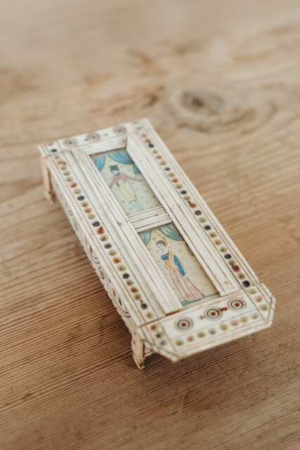 Napoleontic domino box ...bone and pigment ..