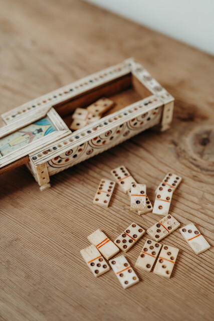 Napoleontic domino box ...bone and pigment ..
