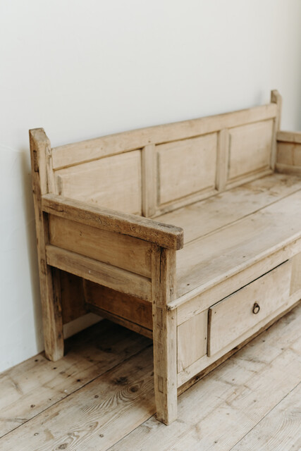 oak and maplewood bench with 2 drawers ...