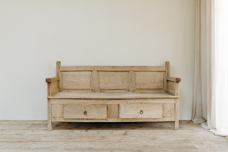 oak and maplewood bench with 2 drawers ...