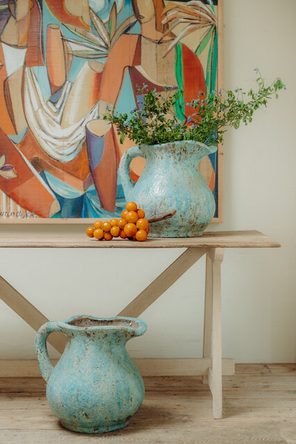 pair of xl blue glazed ceramic vases ...