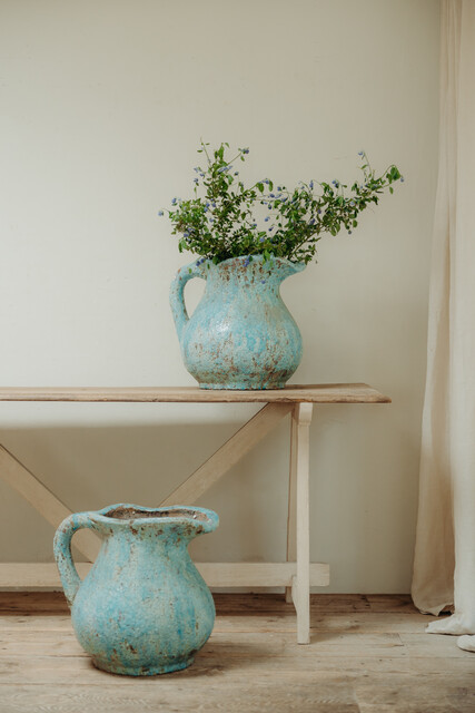 pair of xl blue glazed ceramic vases ...