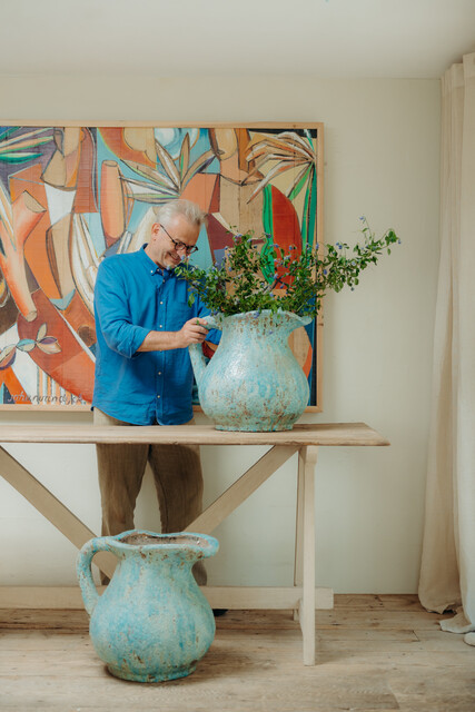 pair of xl blue glazed ceramic vases ...