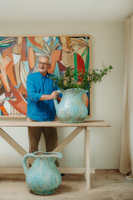 pair of xl blue glazed ceramic vases ...