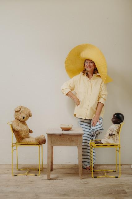 pair of yellow metal chairs .. 